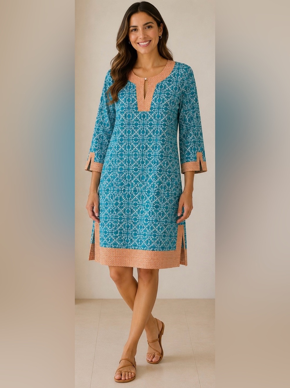 Cabana Life Womens Coral Tides Tunic Dress Size M